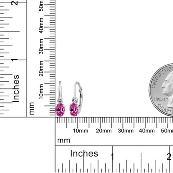 18K White Gold with 1.07 Cttw Pink Sapphire and Diamond Leverback Drop Earrings - Picture 5 of 5